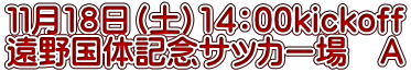１１月18日（土）14：00kickoff 遠野国体記念サッカー場　Ａ