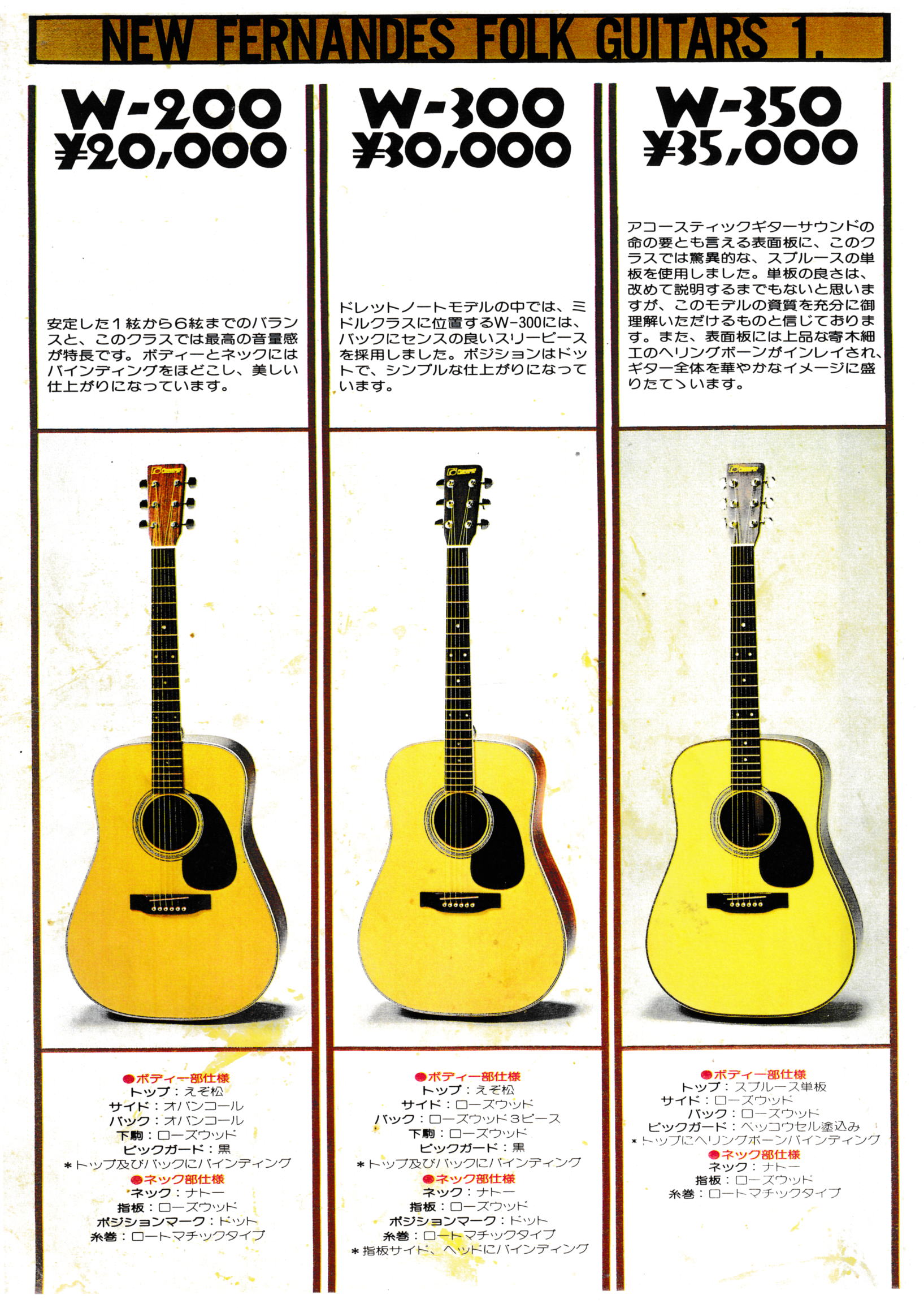 フェルナンデス アコースティックギター W300 縦ロゴ - 弦楽器、ギター
